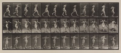 Crossing Brook on Step-Stones with Fishing-Pole and Can by Eadweard Muybridge